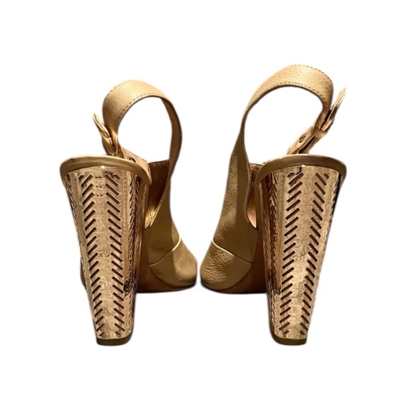 Coach Lillie Leather Slingback Peep Toe Bootie‎ Gold Metallic Block Heel Size 11 - Picture 6 of 12